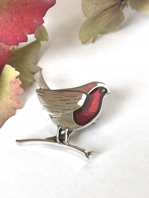 Large Red Robin Brooch