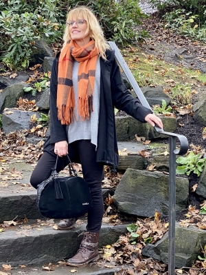 Rust & Black Check Cashmere Mix Scarf