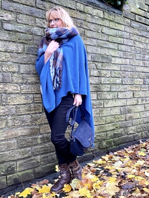 Blue Cashmere Mix Poncho OUT OF STOCK