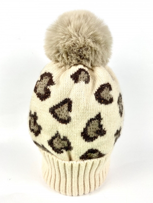 Cream Animal Beanie Bobble Hat