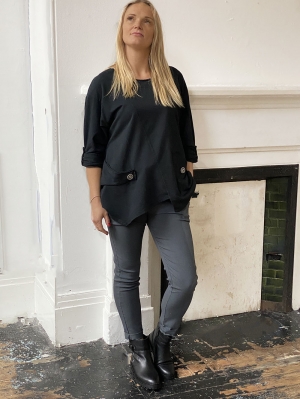 Black Button Casual Top