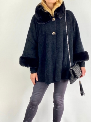 Black fur swing coat Thumb