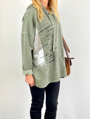 Hooded green write top Thumb