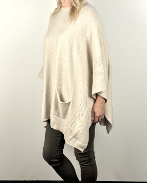 Cream Button Poncho Jumper  Thumb