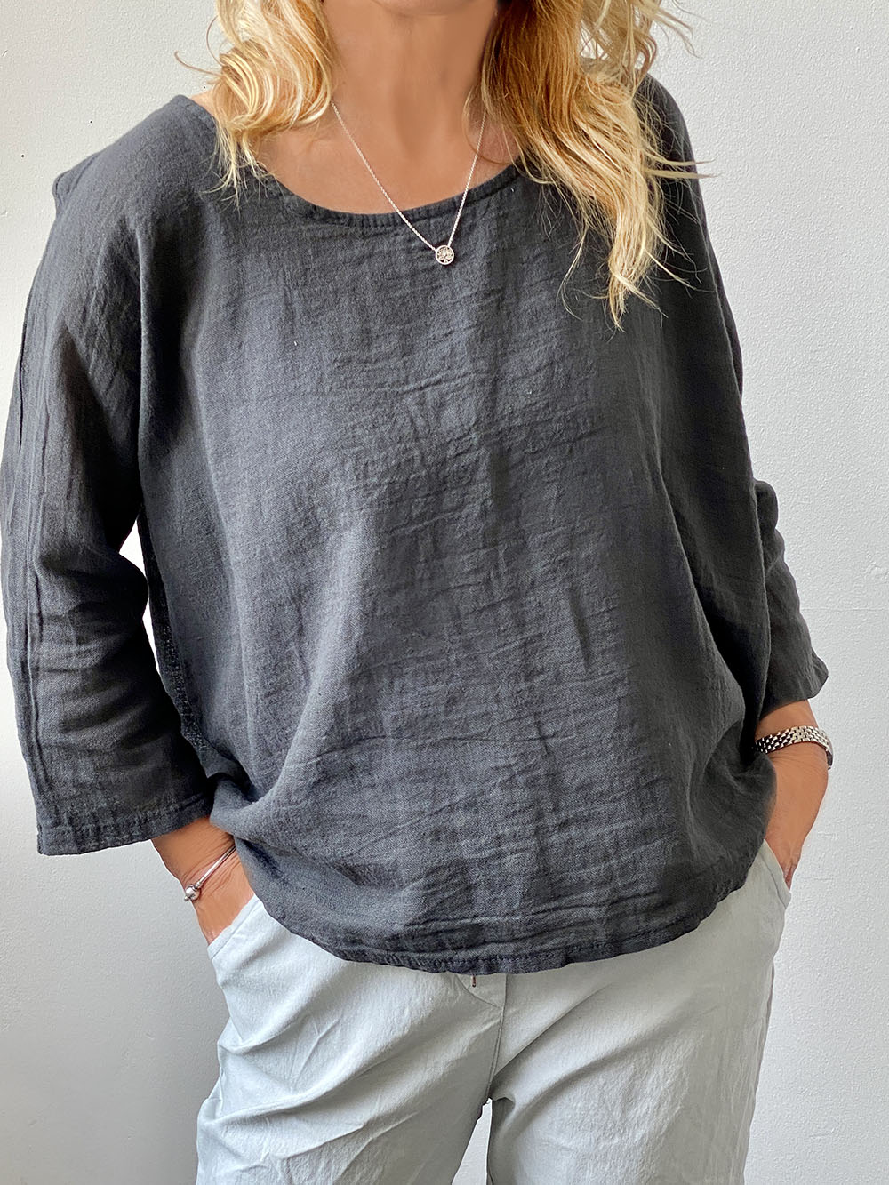 Hidden Wardrobe  Dark Grey Linen Top